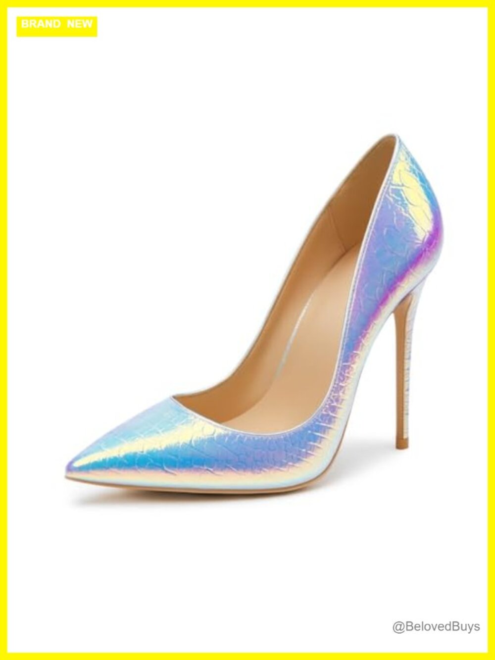 Iridescent Holographic Metallic Pointed Toe Stiletto Pumps High Heels